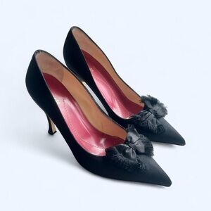 Kate Spade Black Satin Pointed Toe Heels with Bow